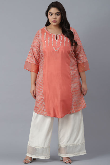 Salmon Orange Embroidered kurta