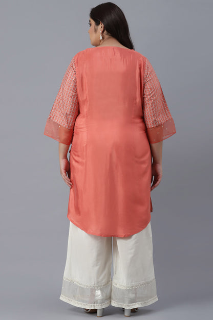 Salmon Orange Embroidered kurta