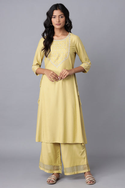 Green Solid Panelled A-line kurta