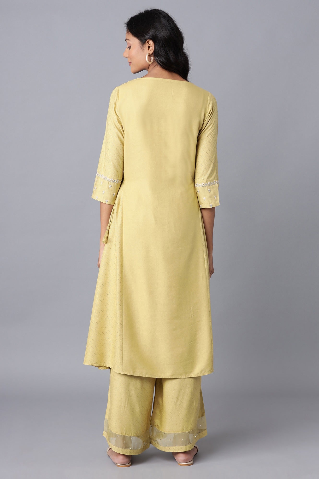 Green Solid Panelled A-line kurta