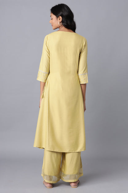 Green Solid Panelled A-line kurta