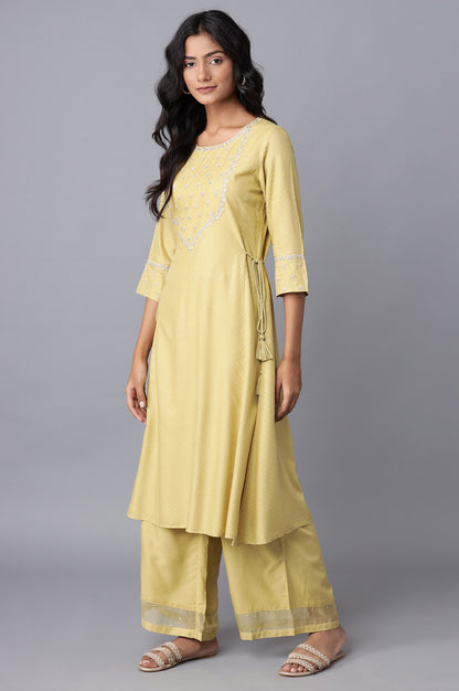 Green Solid Panelled A-line kurta