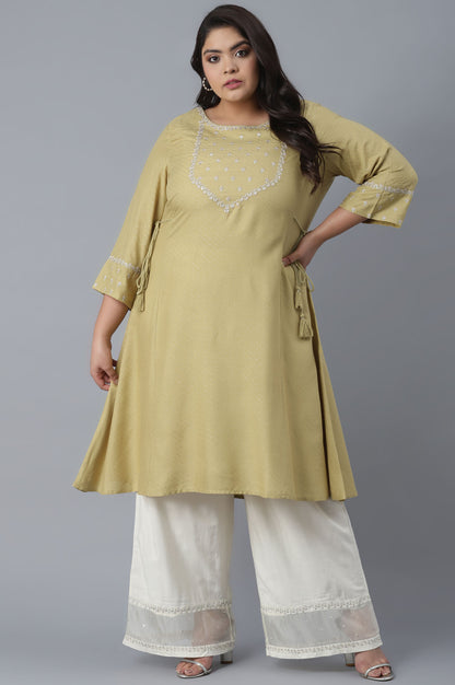 Green Solid Panelled A-line kurta