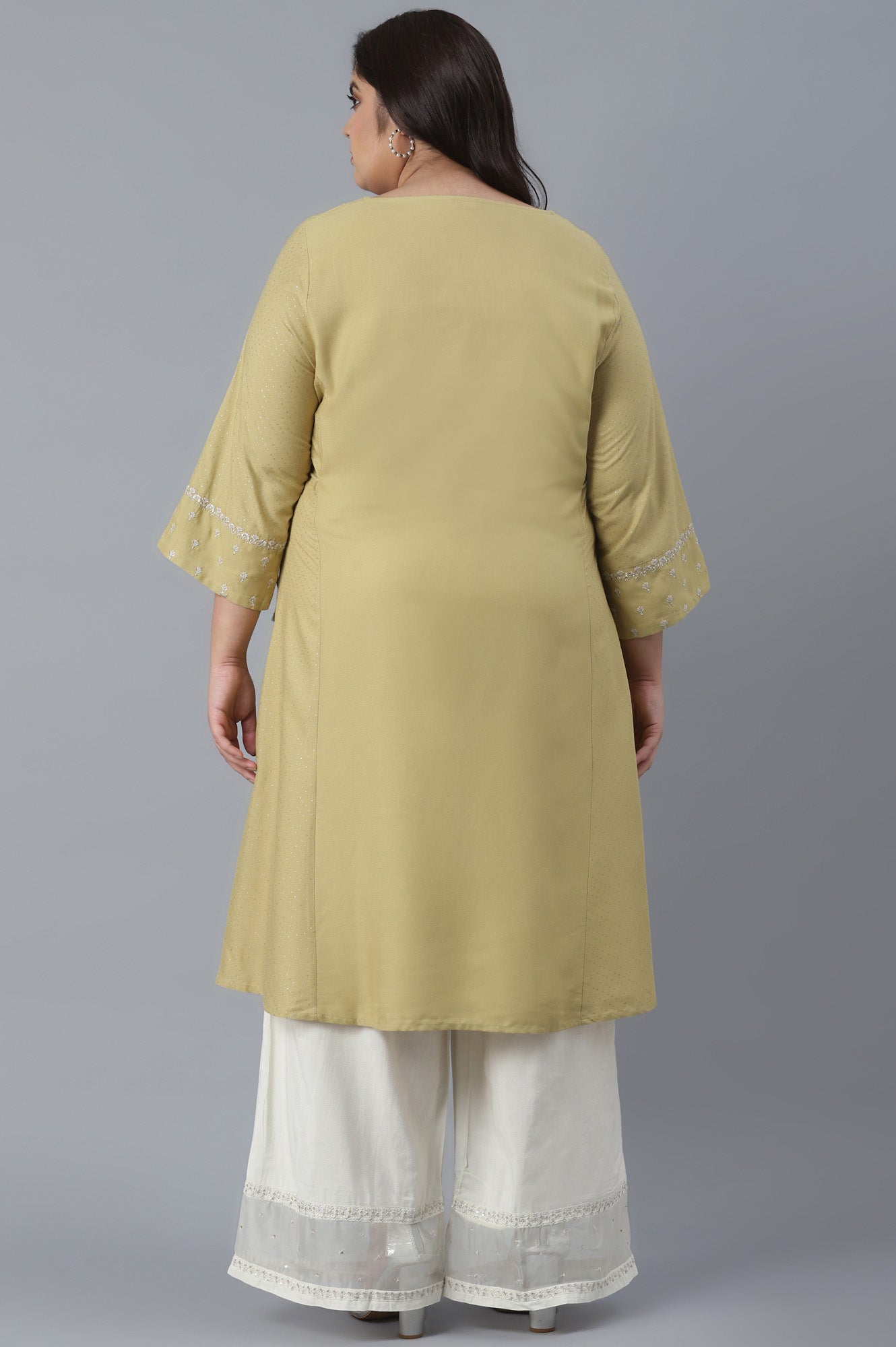 Green Solid Panelled A-line kurta