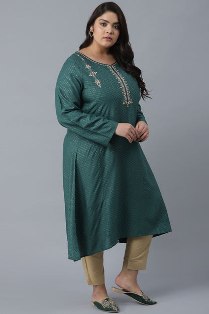 Green Polka Dots Printed A-line kurta