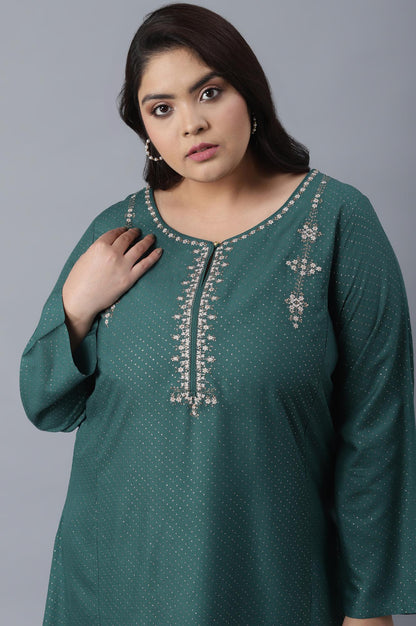 Green Polka Dots Printed A-line kurta