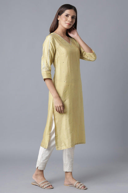 Celery Green Polka Dots Printed Straight kurta - wforwoman