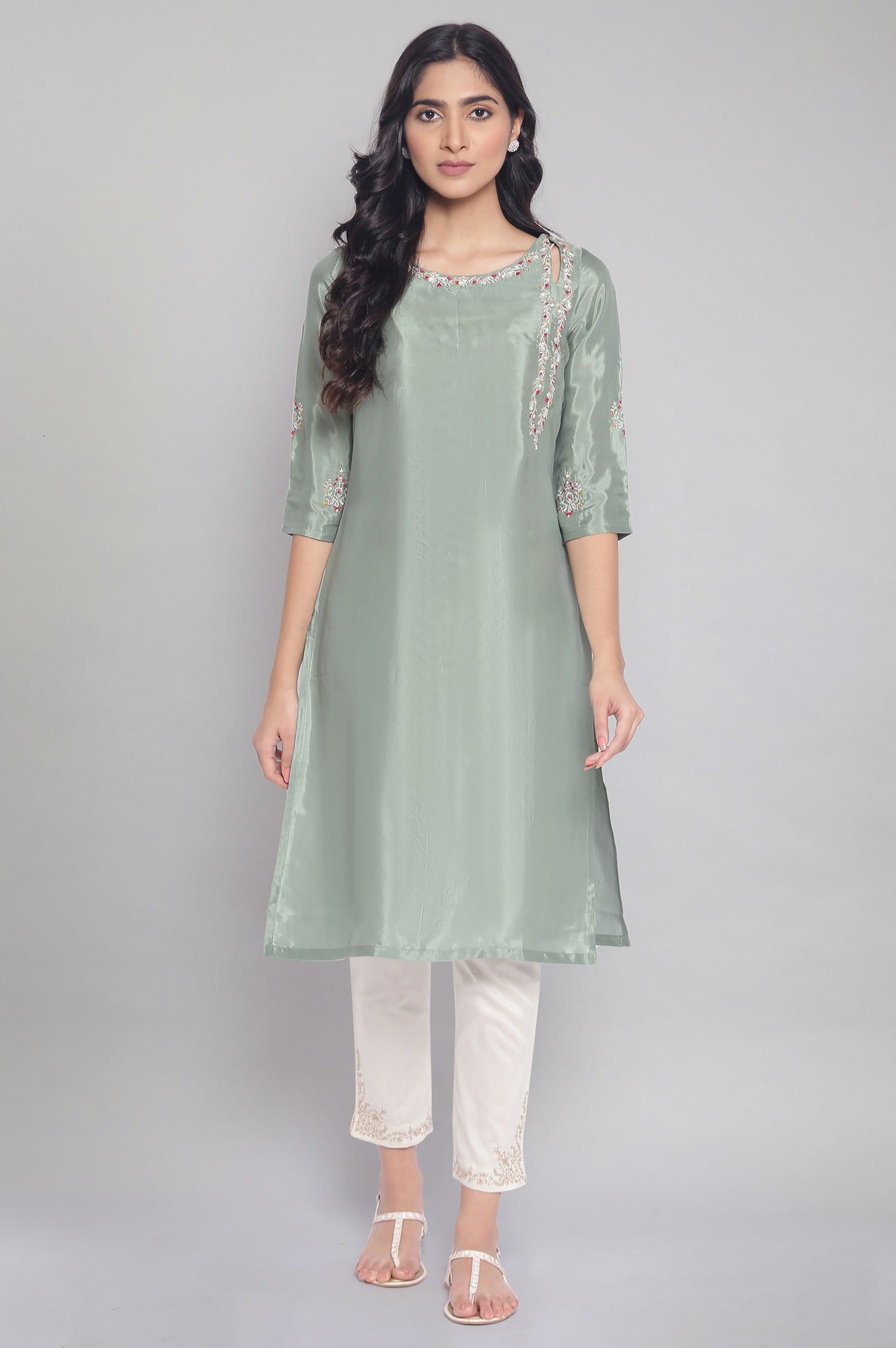 Green kurta with Embroidery