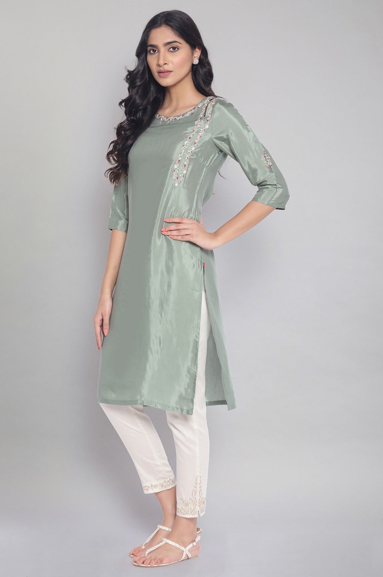 Green kurta with Embroidery