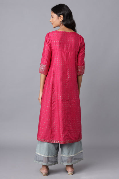 Magenta Geometric Print Flared kurta