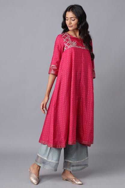 Magenta Geometric Print Flared kurta