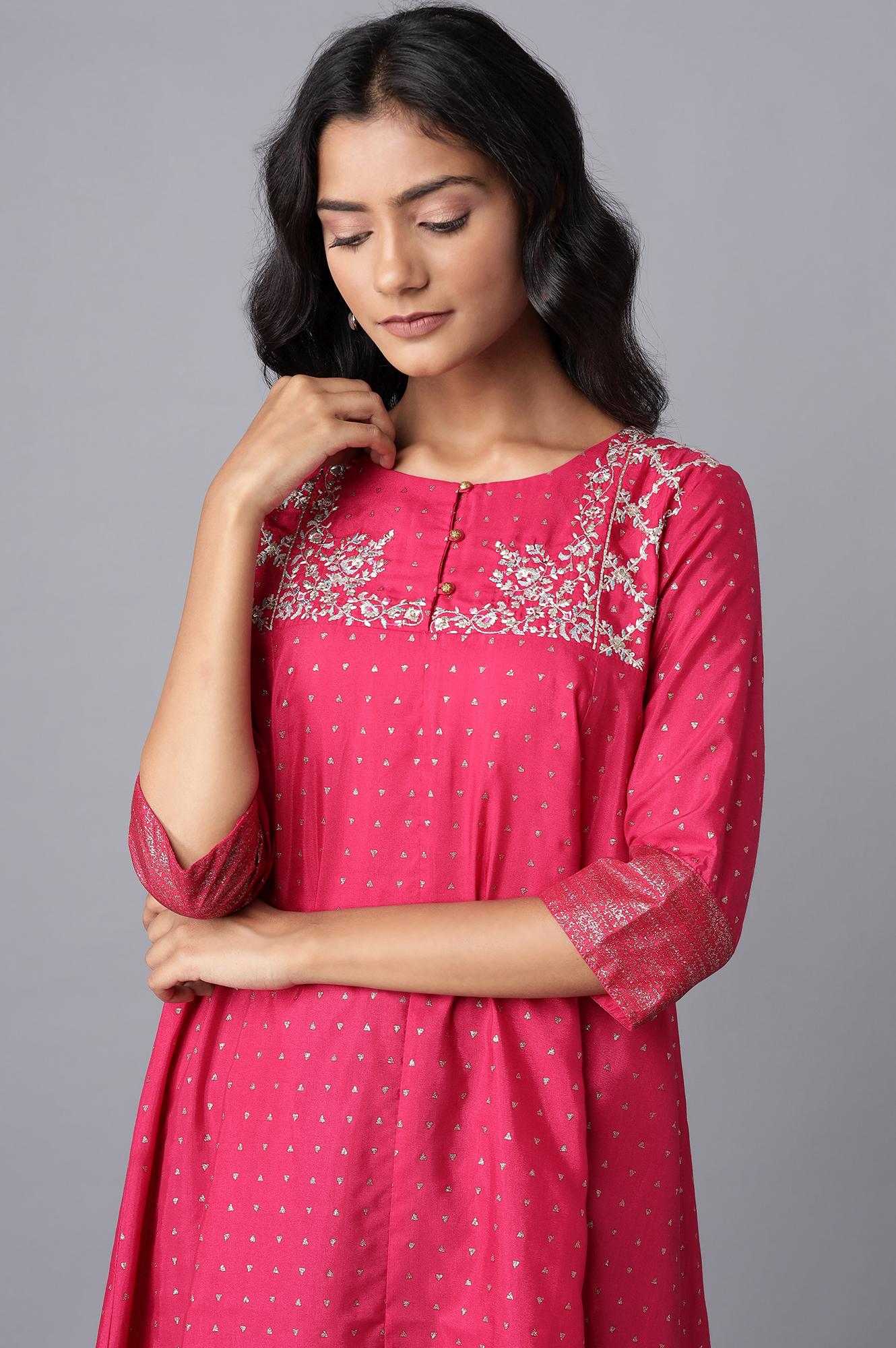 Magenta Geometric Print Flared kurta