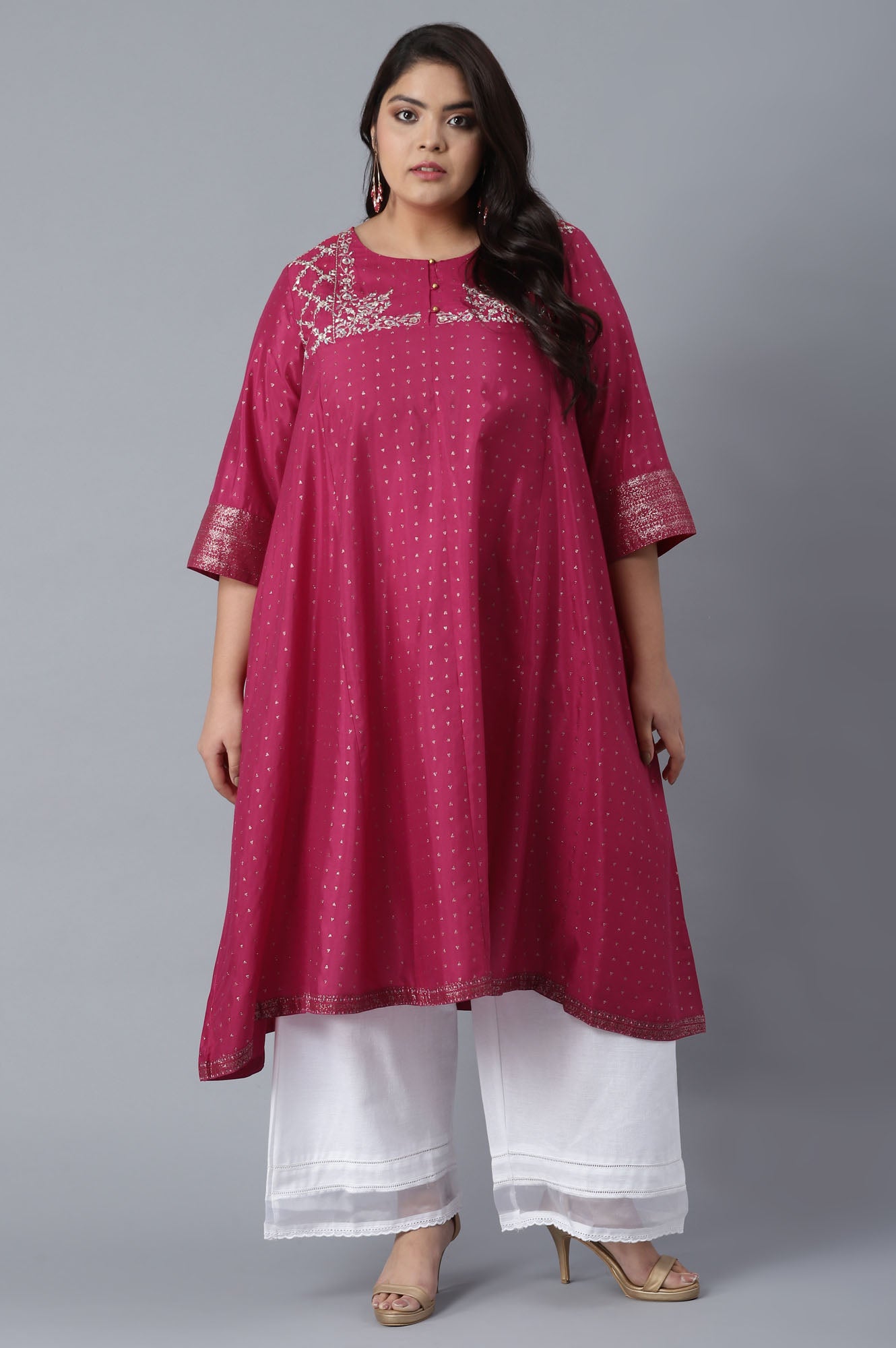 Magenta Geometric Print Flared kurta