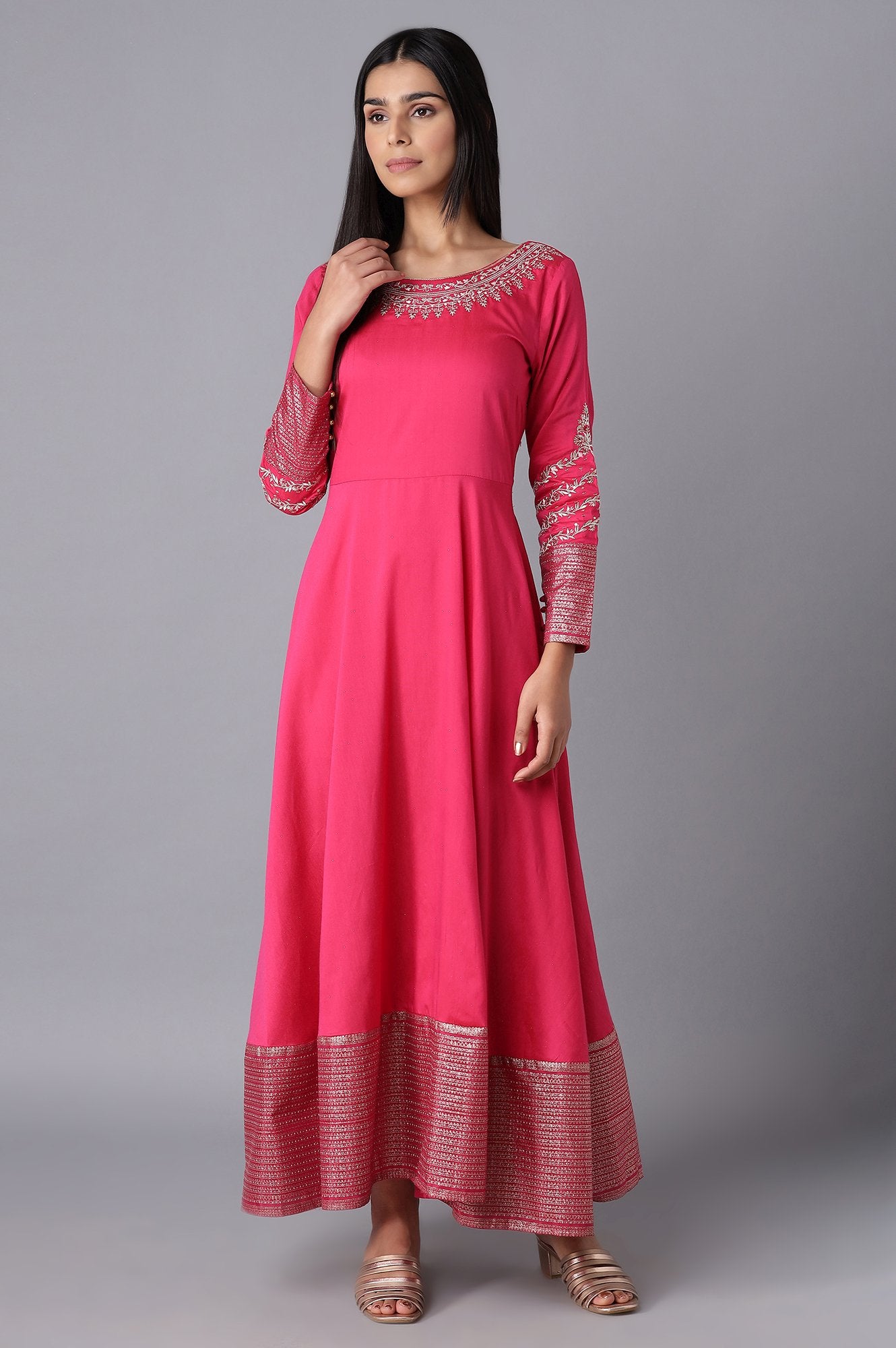 Magenta Dress With Embroidery