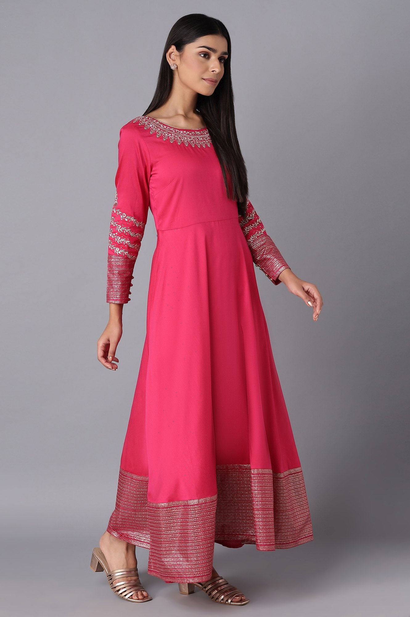 Magenta Dress With Embroidery