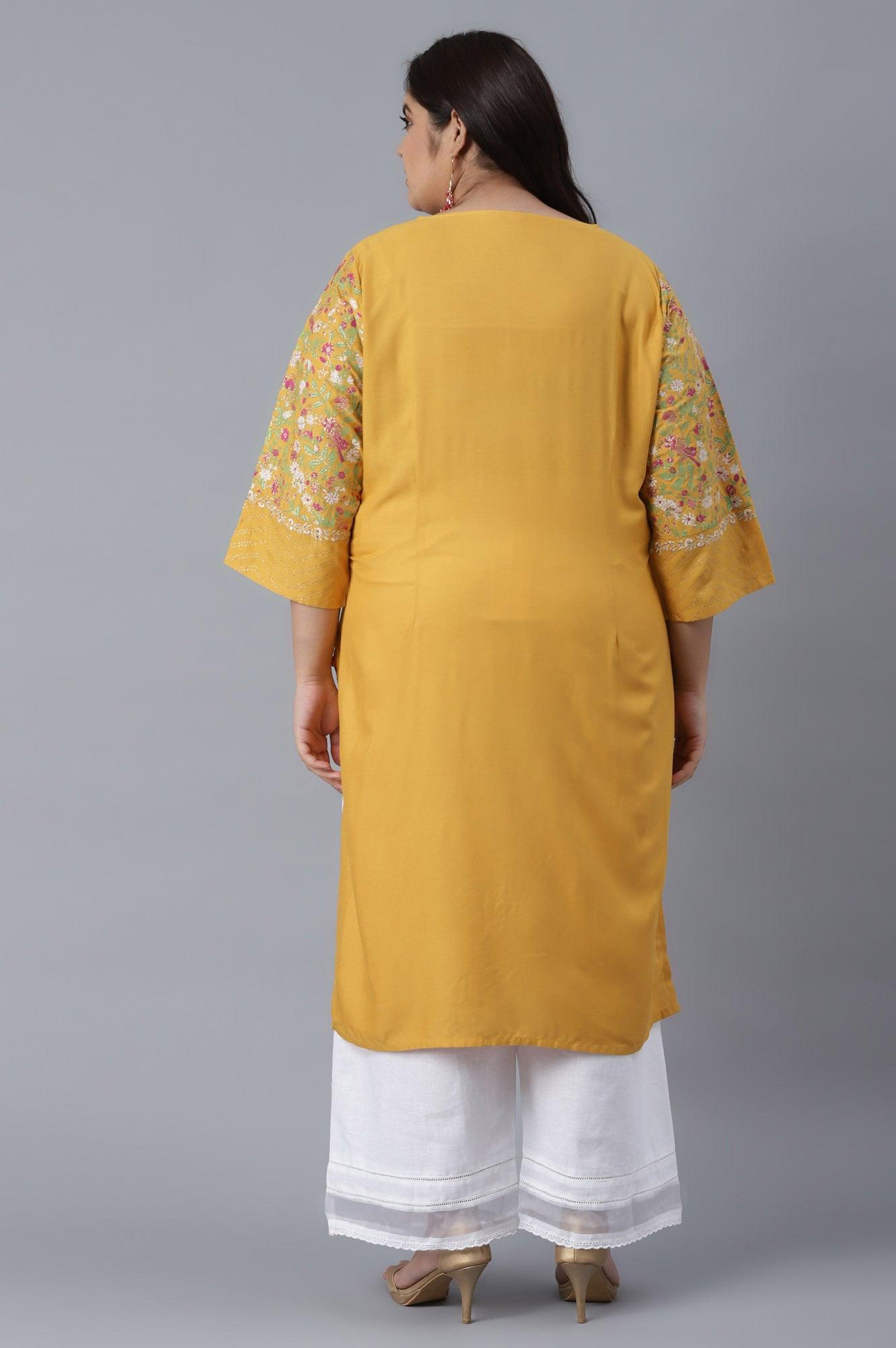 Yellow Panelled kurta - wforwoman