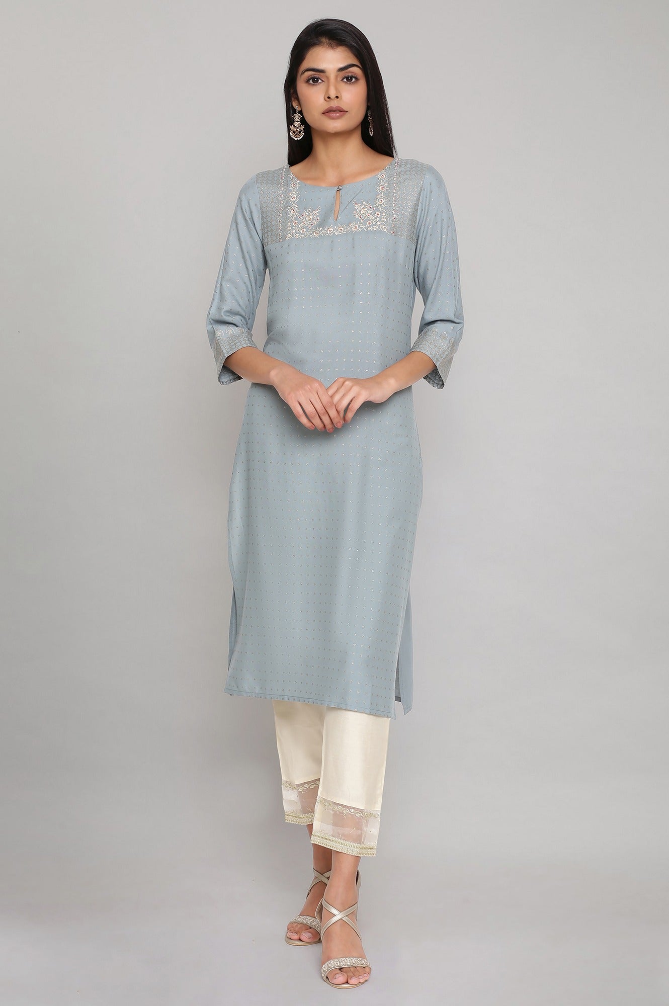 Turkish Blue kurta with Embroidery