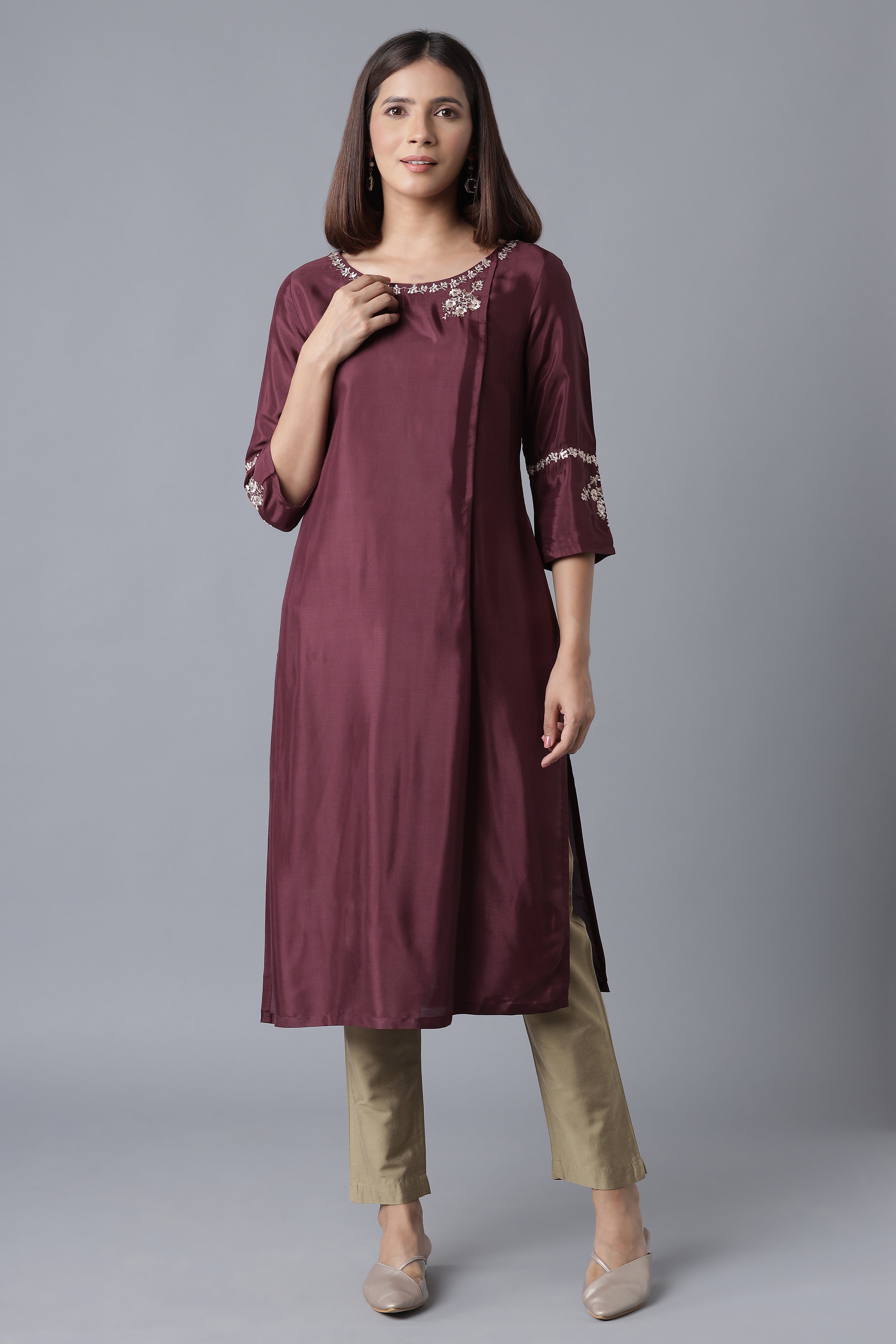 Wine Embroidered kurta