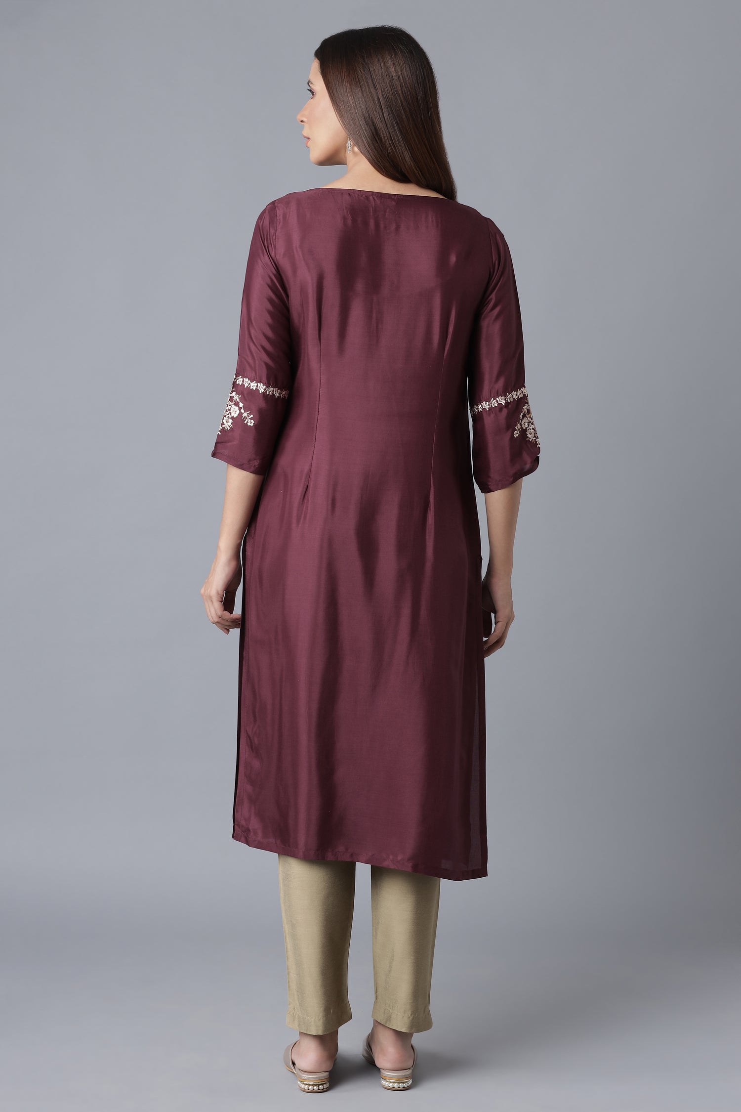 Wine Embroidered kurta