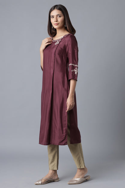 Wine Embroidered kurta