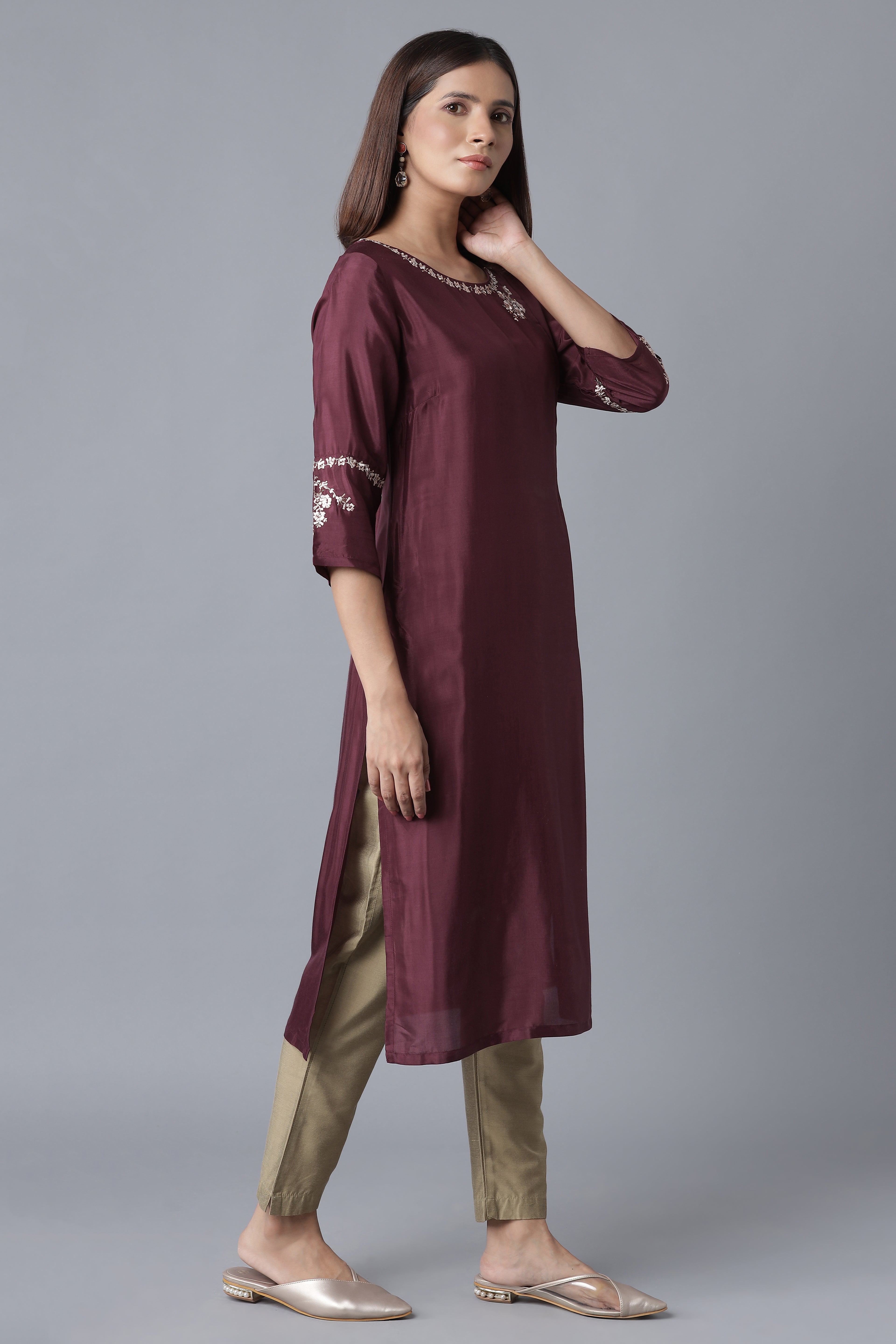 Wine Embroidered kurta