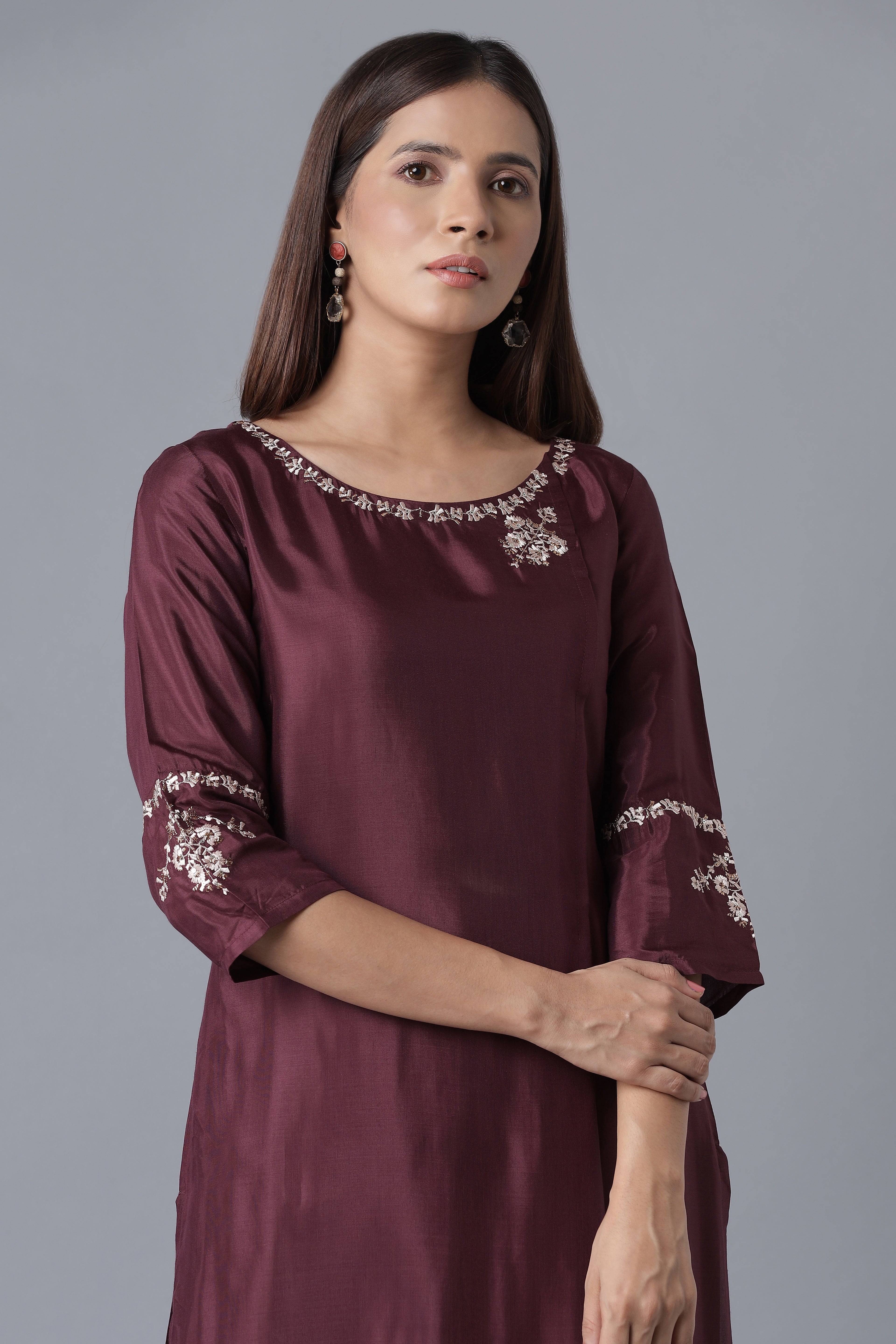 Wine Embroidered kurta