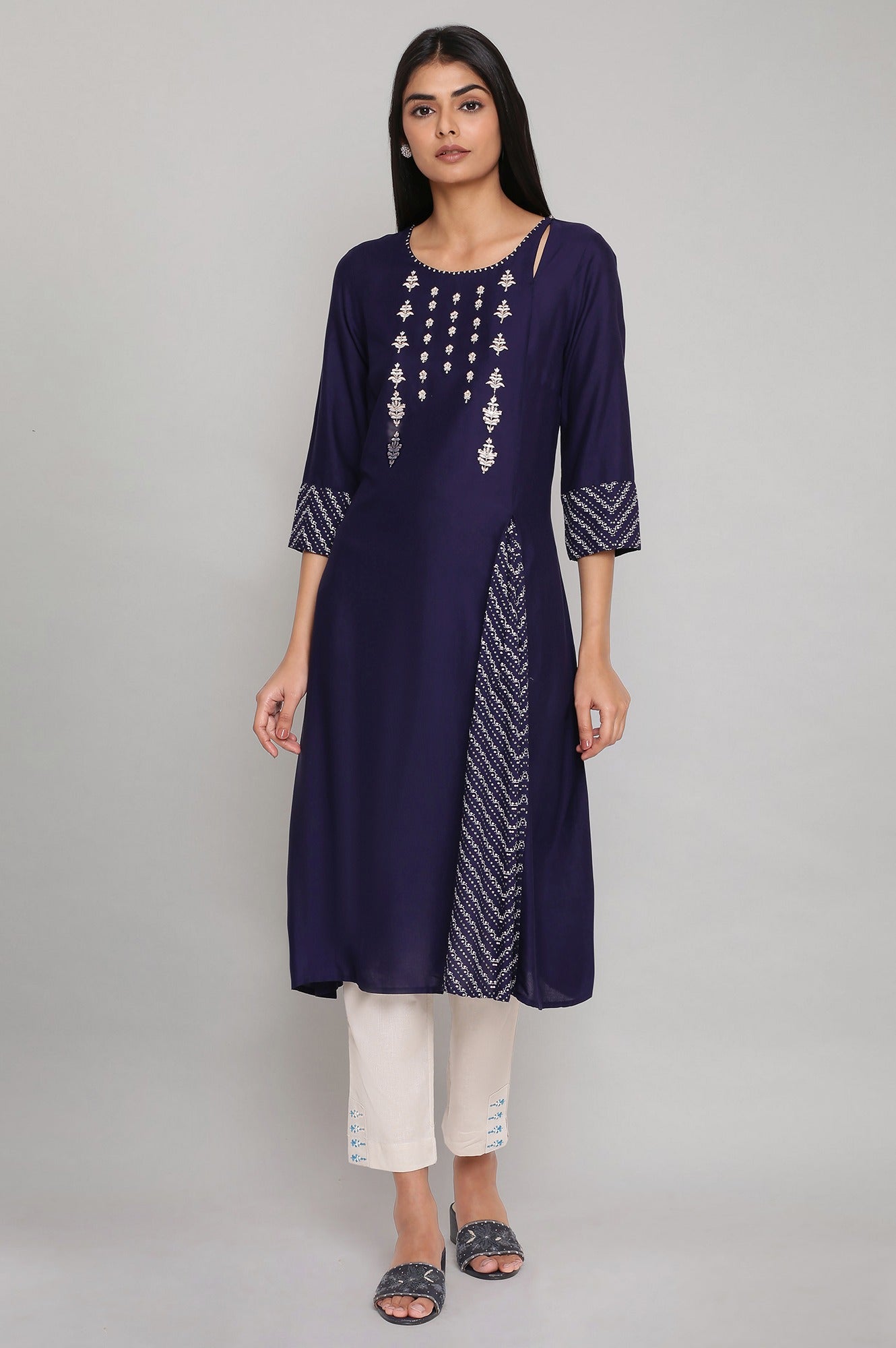 Patriot Blue Embroidered Straight kurta