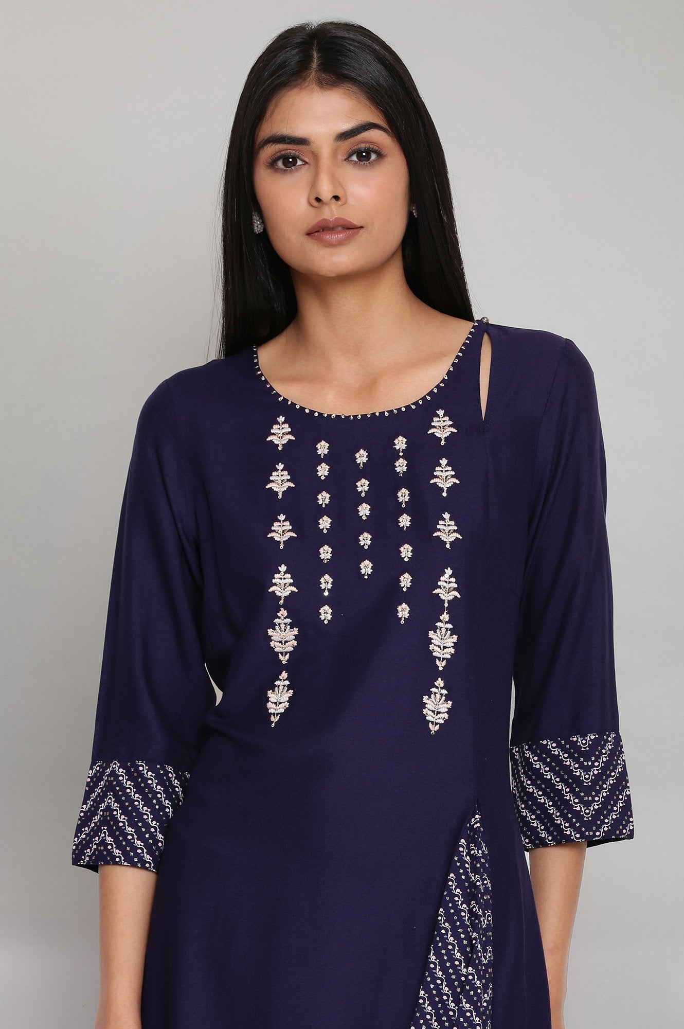 Patriot Blue Embroidered Straight kurta