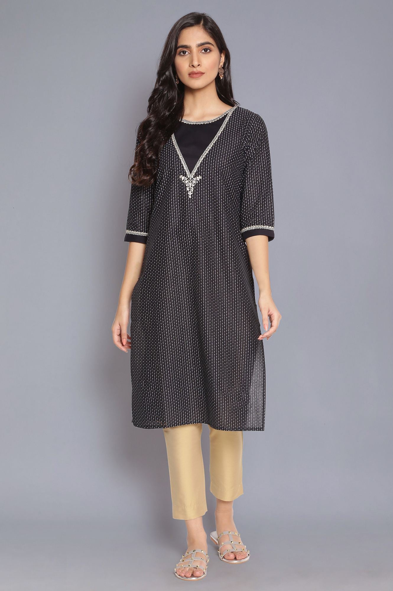 Black Round Neck Straight kurta