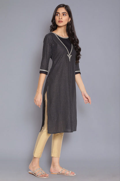 Black Round Neck Straight kurta