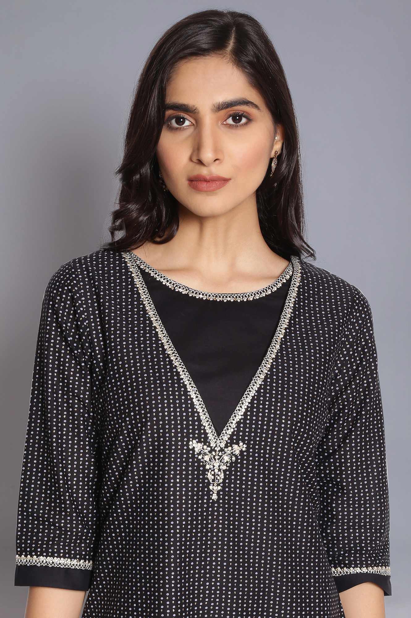 Black Round Neck Straight kurta