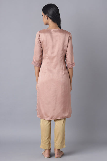 Pink kurta with Organza Yoke