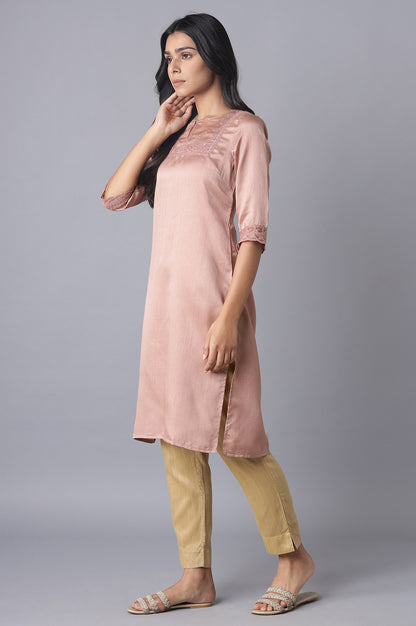 Pink kurta with Organza Yoke