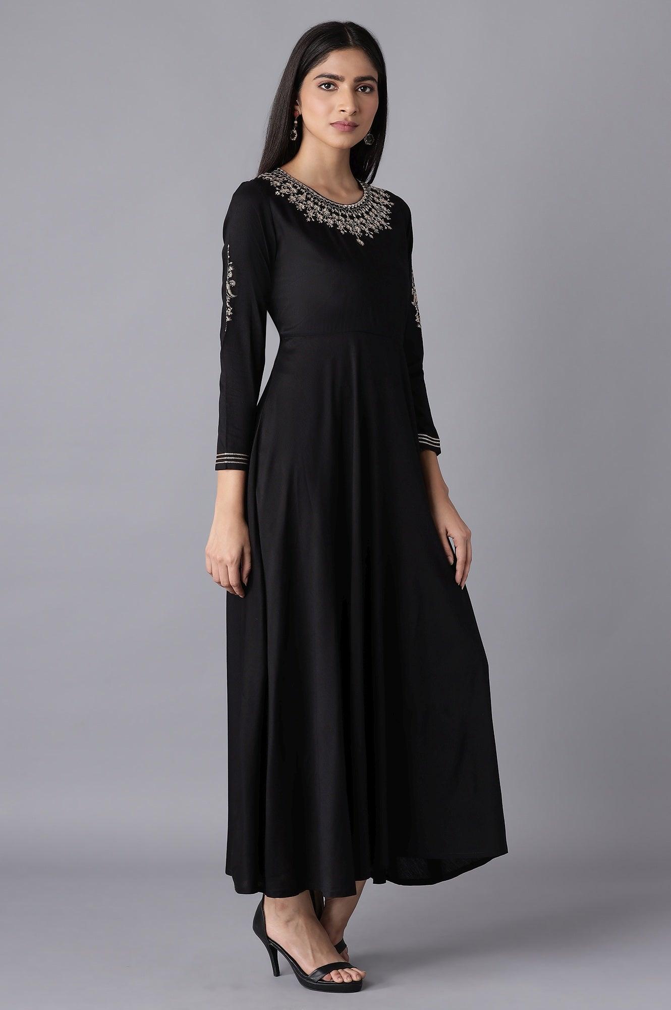 Black Dress with Embroidery - wforwoman