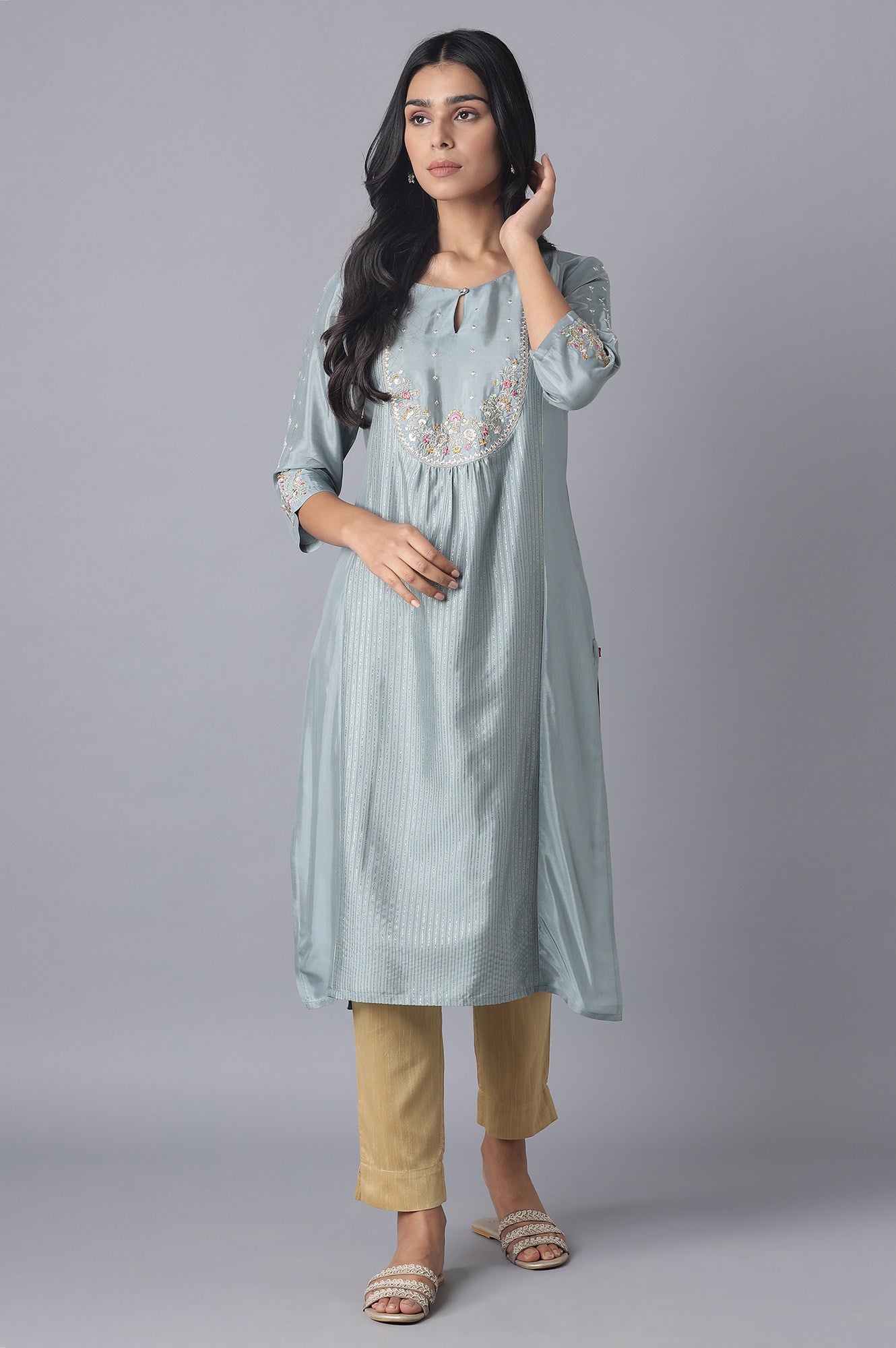 Turkish Blue Embroidered kurta