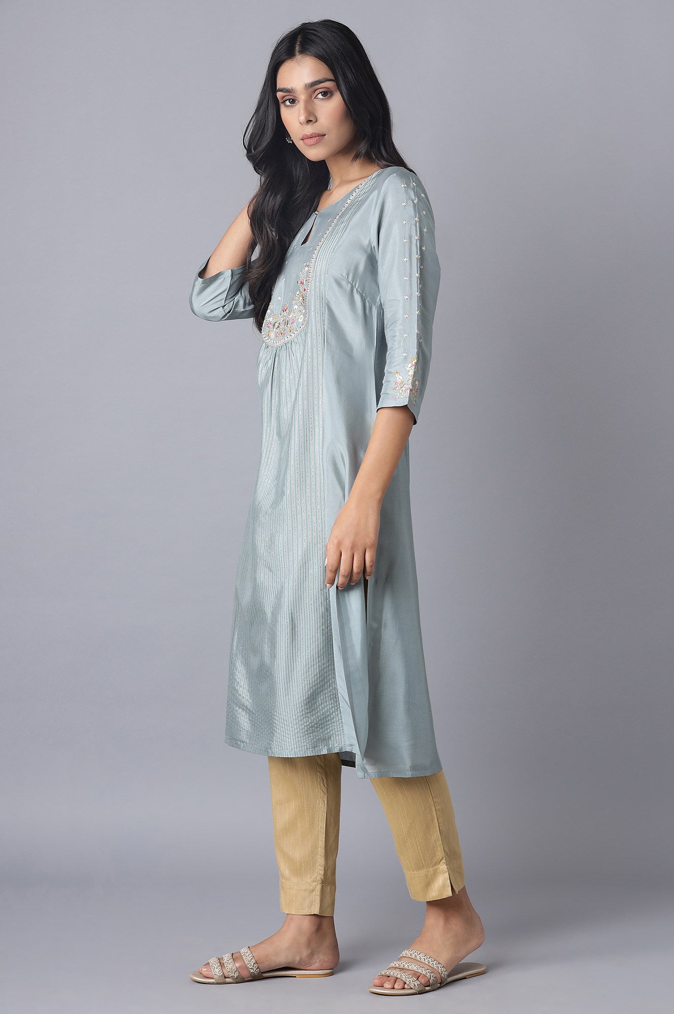 Turkish Blue Embroidered kurta