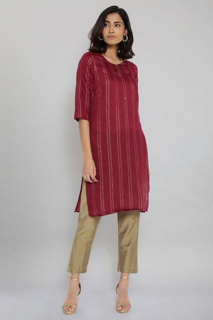 Maroon Woven kurta with Sequins - wforwoman