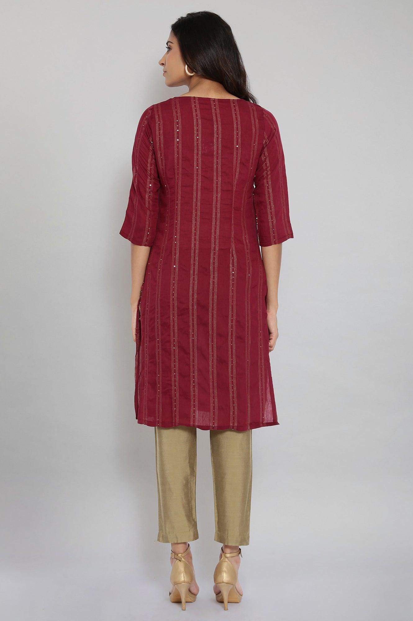 Maroon Woven kurta with Sequins - wforwoman