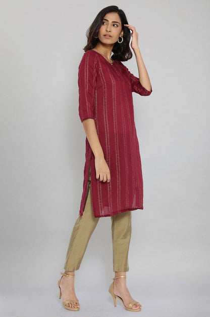 Maroon Woven kurta with Sequins - wforwoman