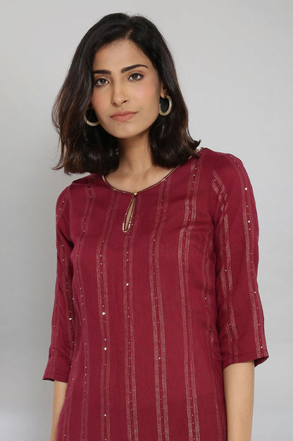 Maroon Woven kurta with Sequins - wforwoman