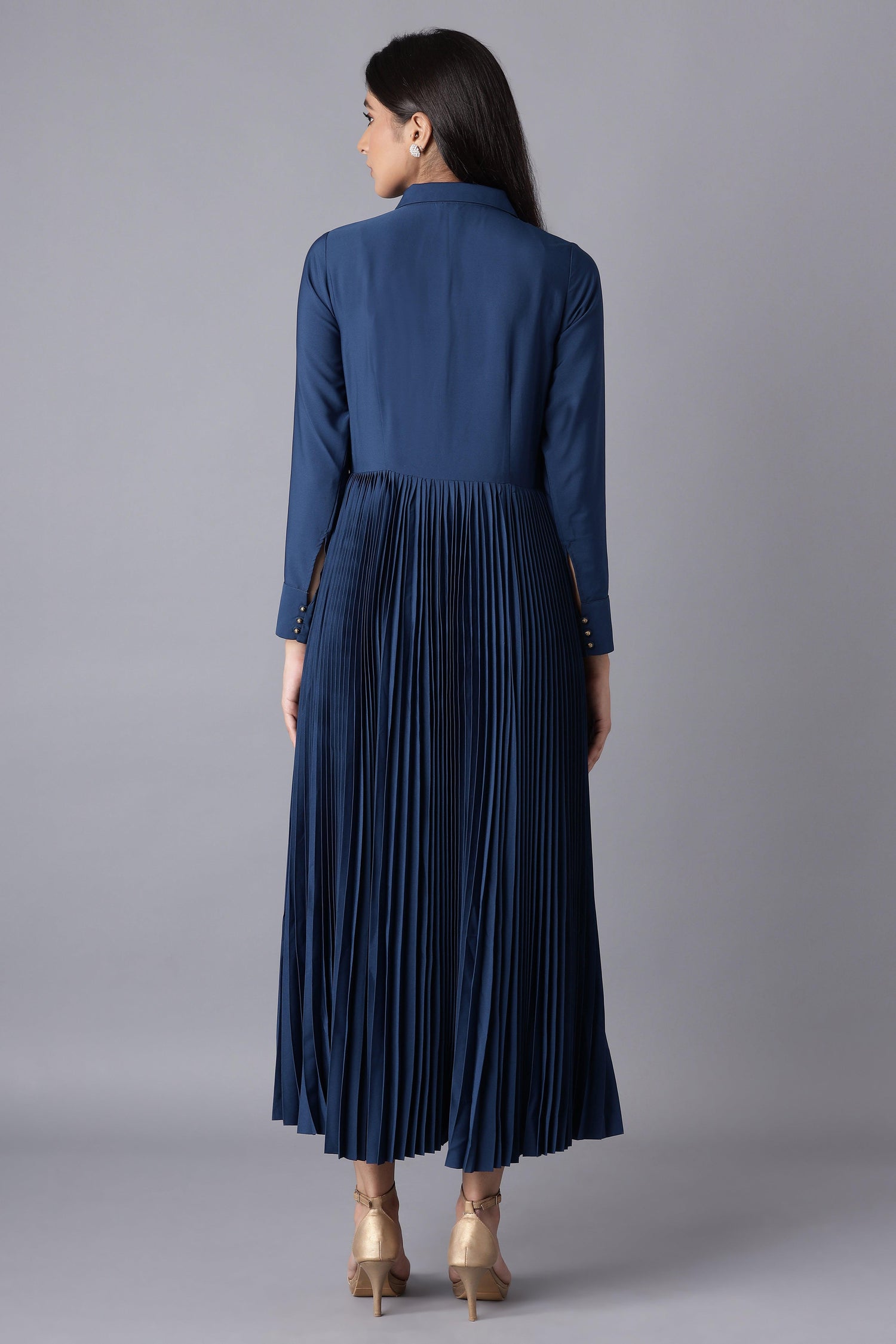 Dark Blue Embroidered Maxi Dress - wforwoman