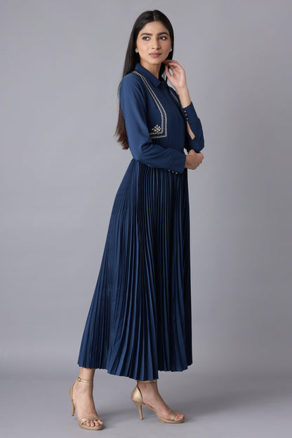 Dark Blue Embroidered Maxi Dress - wforwoman