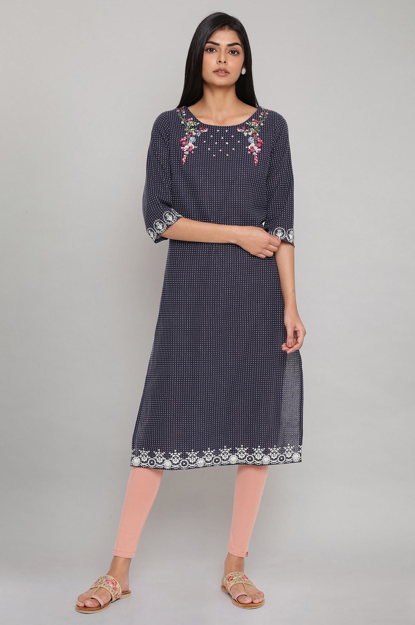 Blue Embroidered Yard Dyed kurta