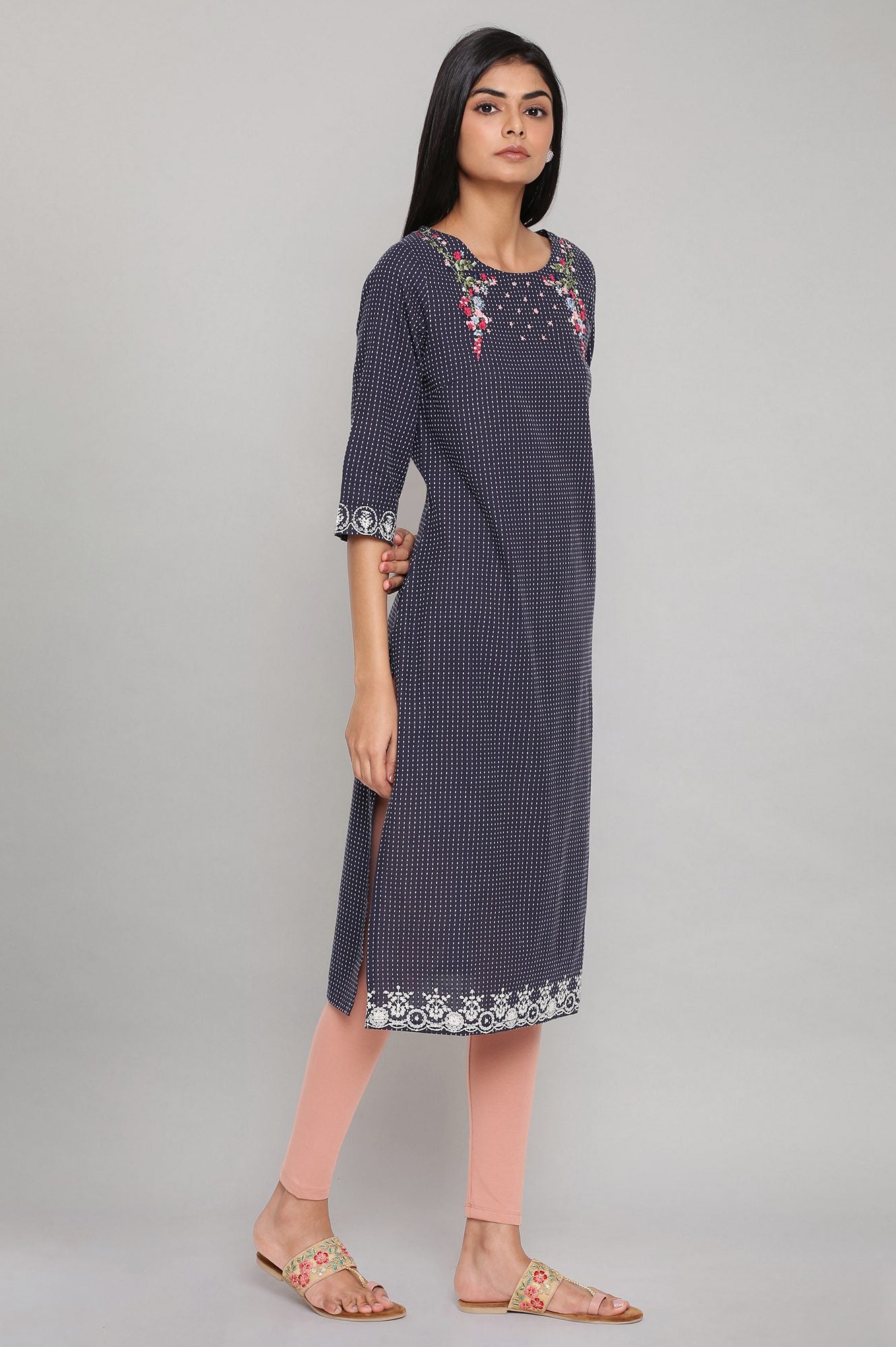 Blue Embroidered Yard Dyed kurta