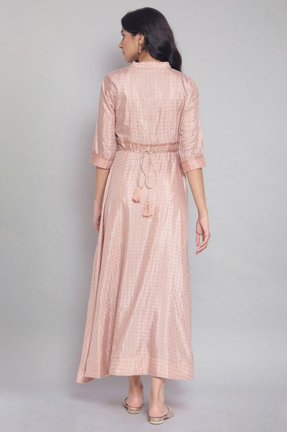 Pink Printed Festive Dress With Belt - wforwoman