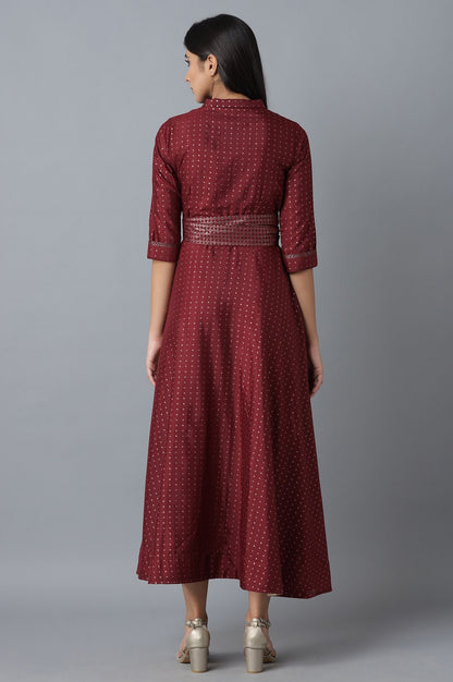 Maroon Dress in Polka Print