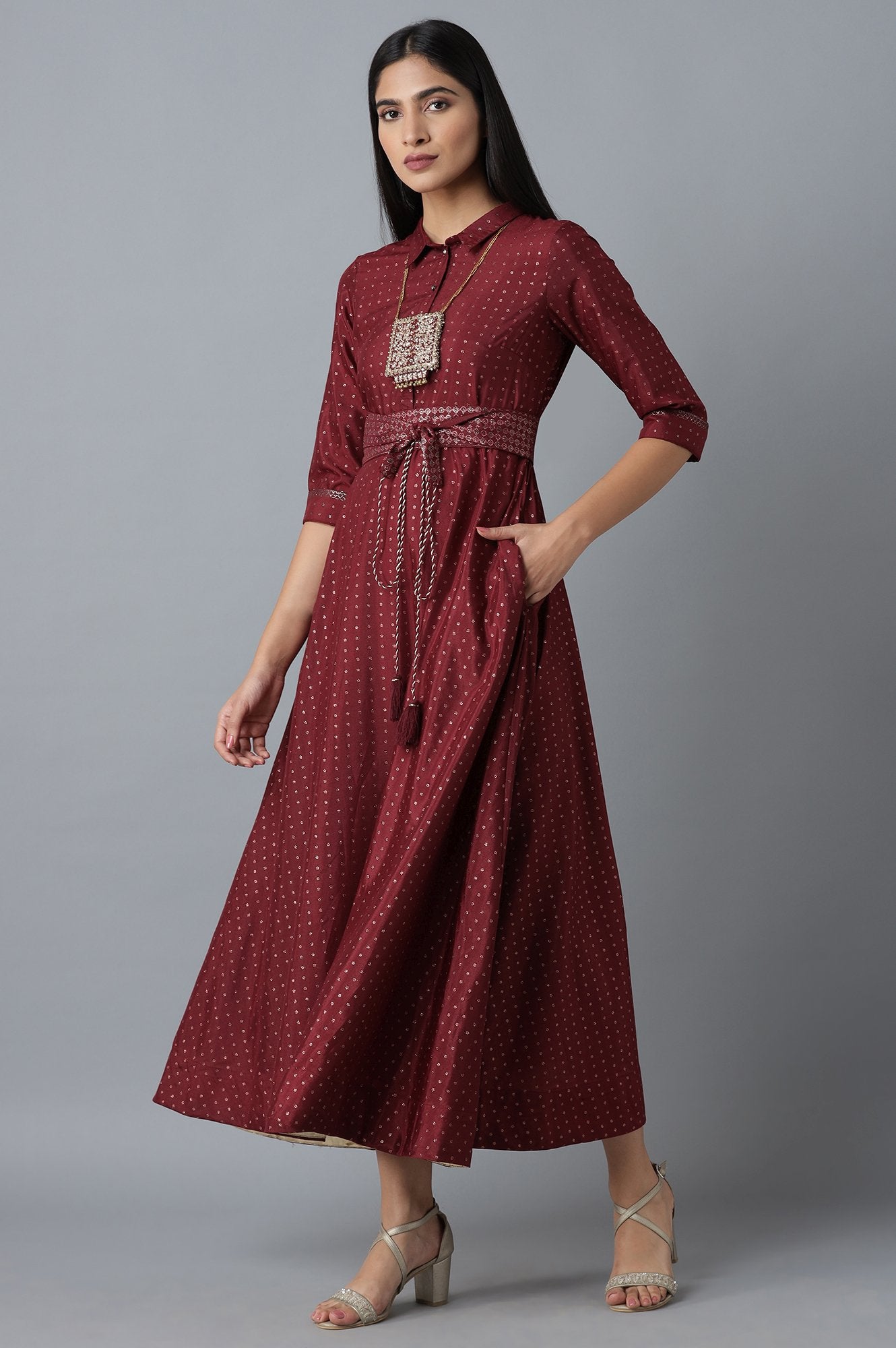 Maroon Dress in Polka Print