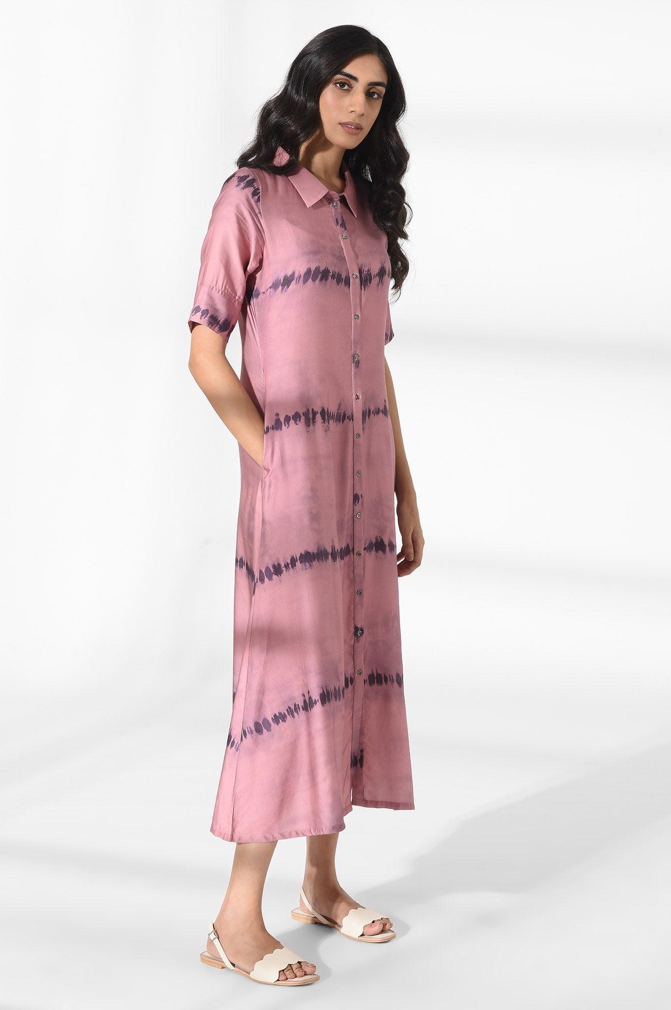 Pink Modal Satin Shirt Dress - wforwoman