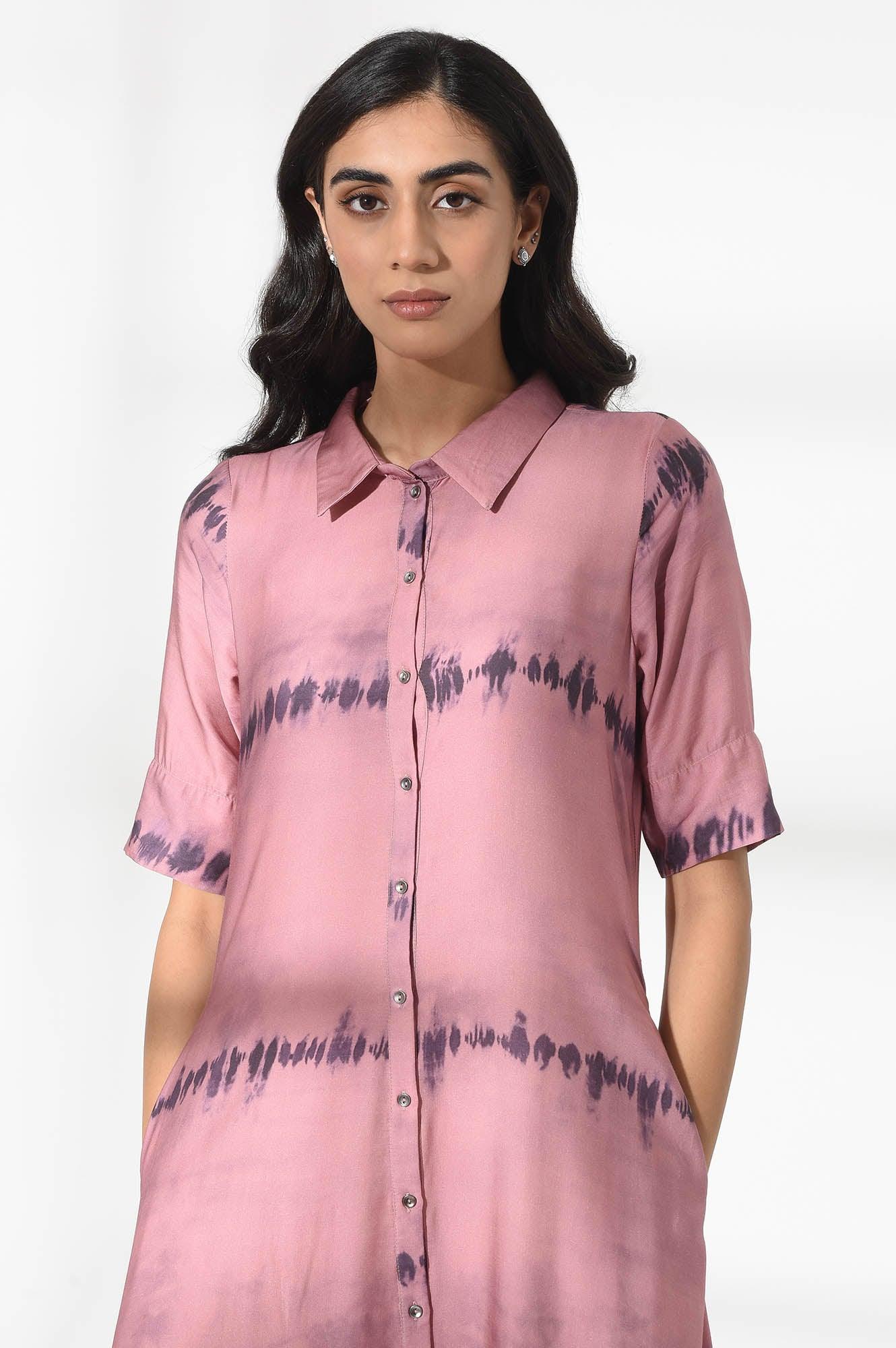 Pink Modal Satin Shirt Dress - wforwoman