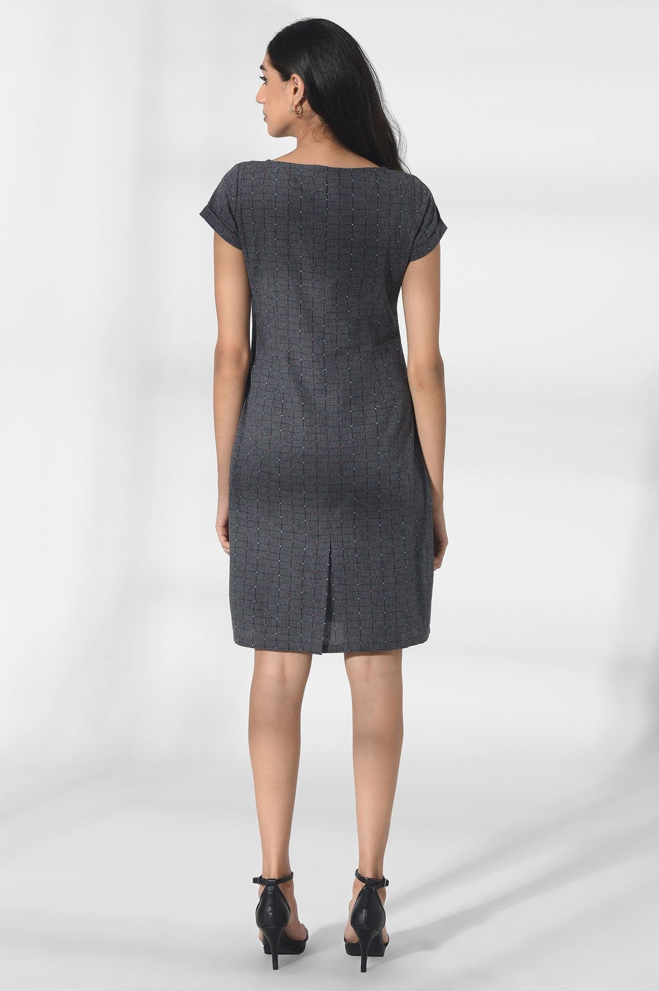 Dark Grey Sheath Dress with Embroidery - wforwoman